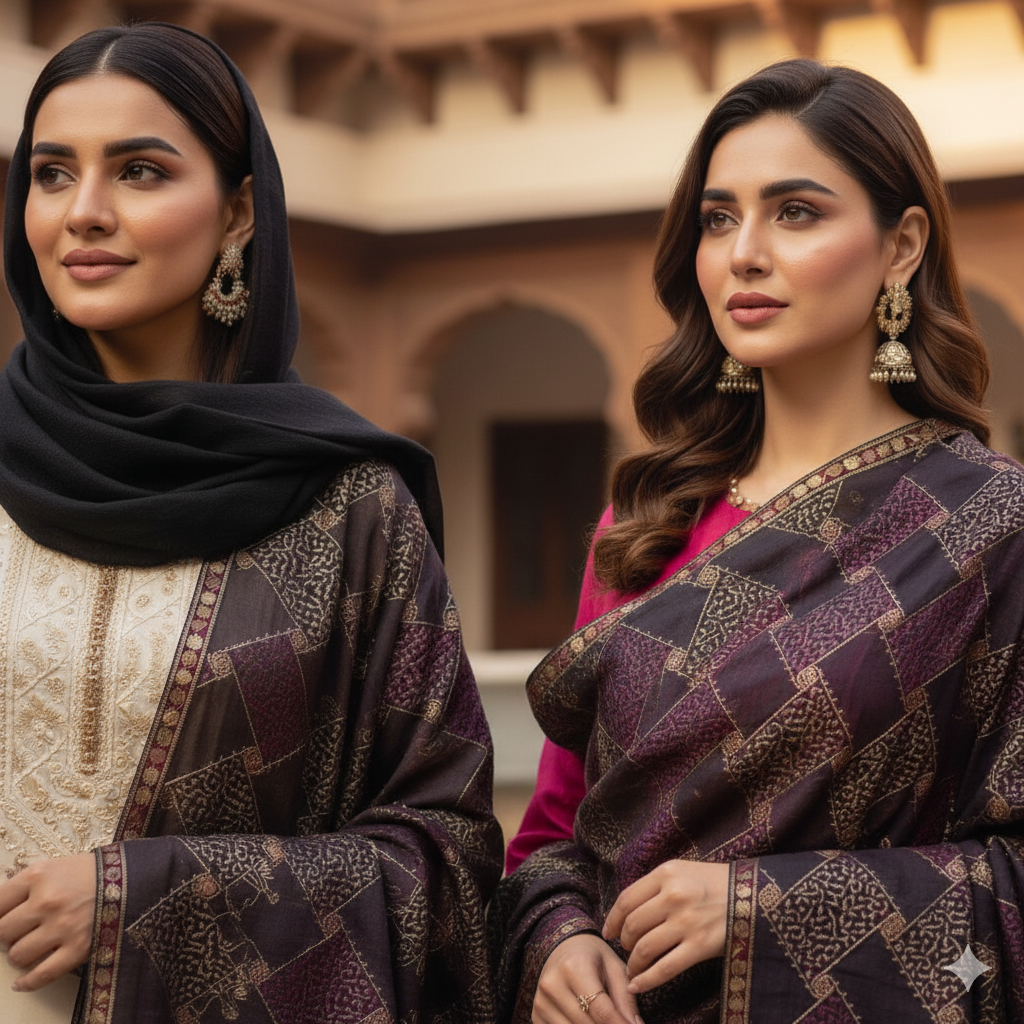 Full Embroidered Shawl - Black