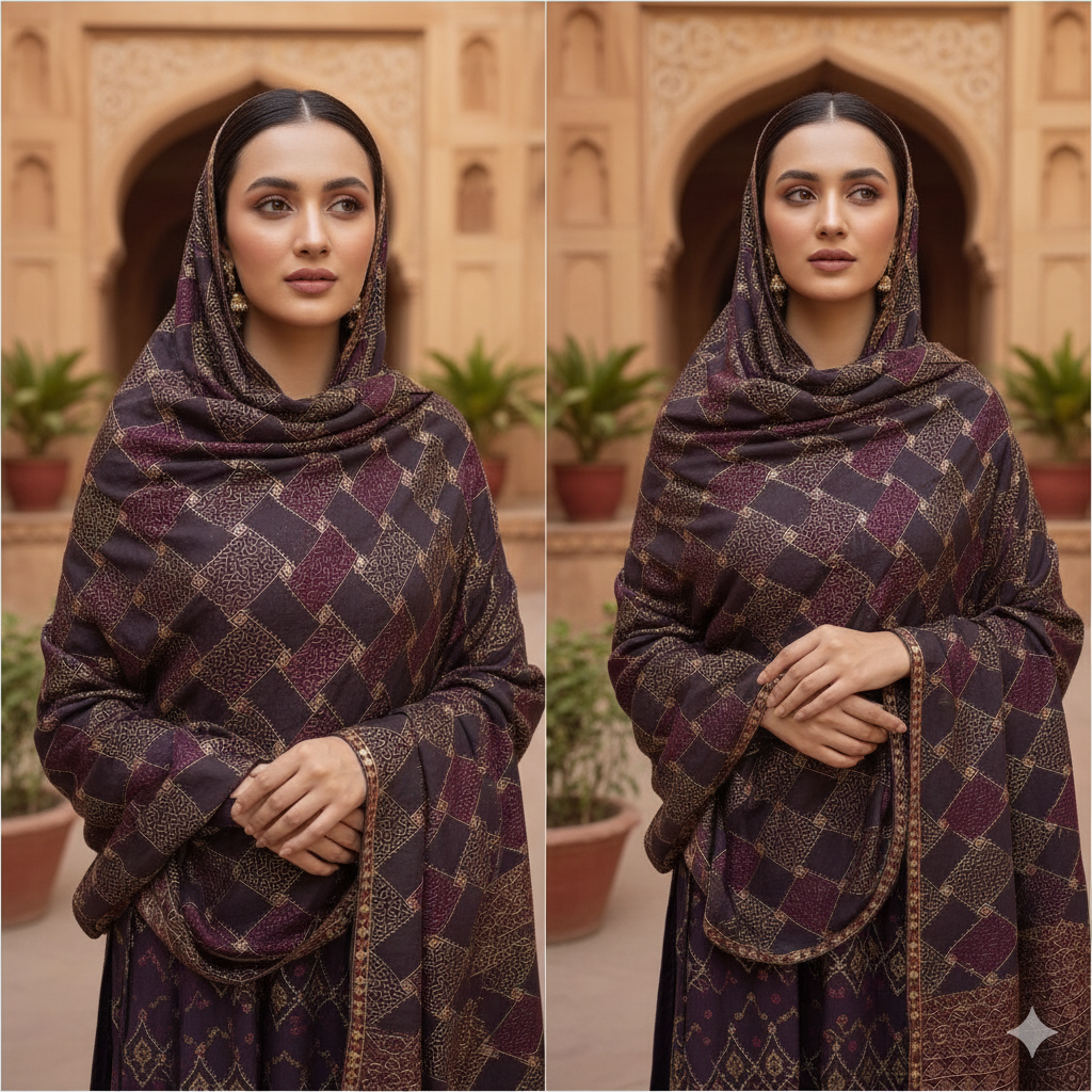 Full Embroidered Shawl - Black