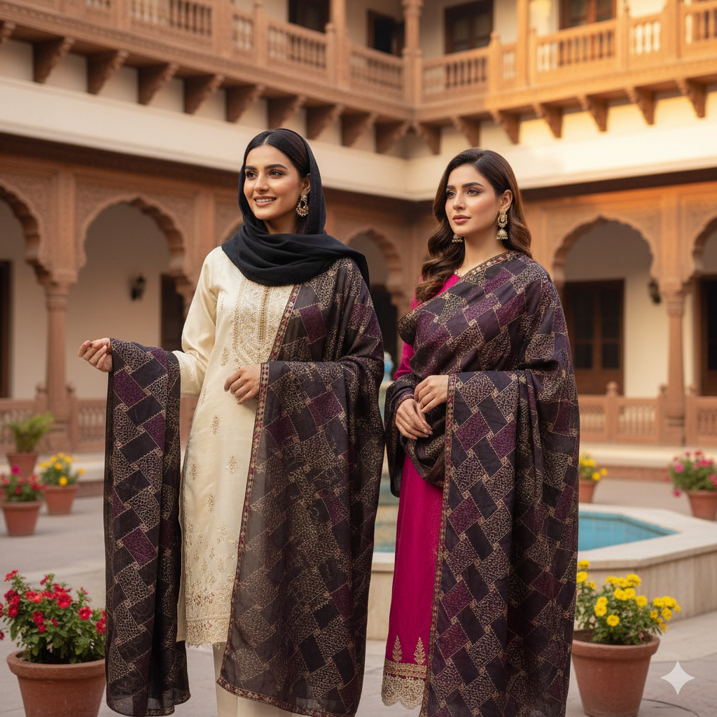 Full Embroidered Shawl - Black