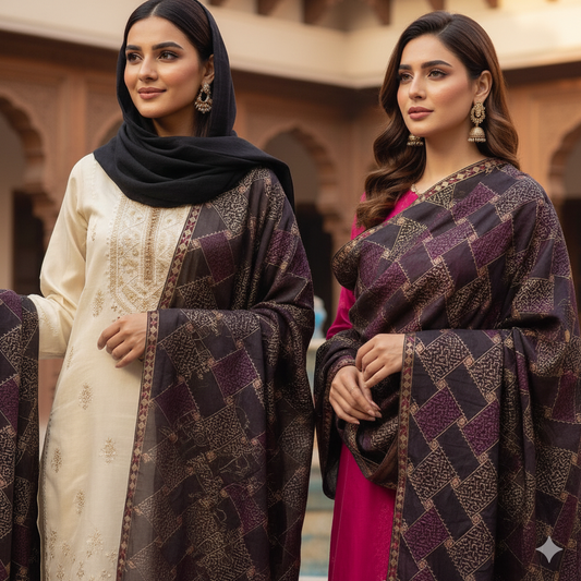 Full Embroidered Shawl - Black